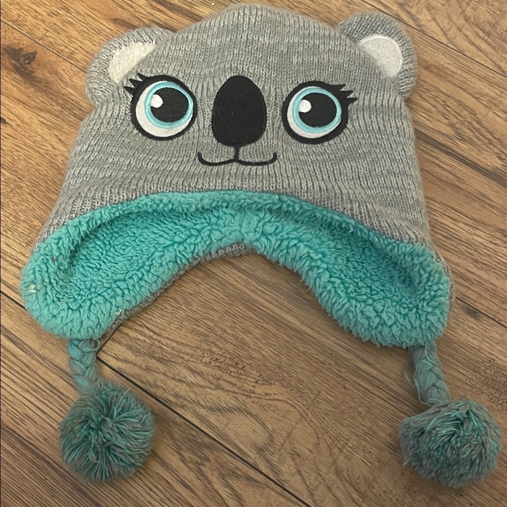 Adorable Gray and Teal Koala-Themed Kids Hat​